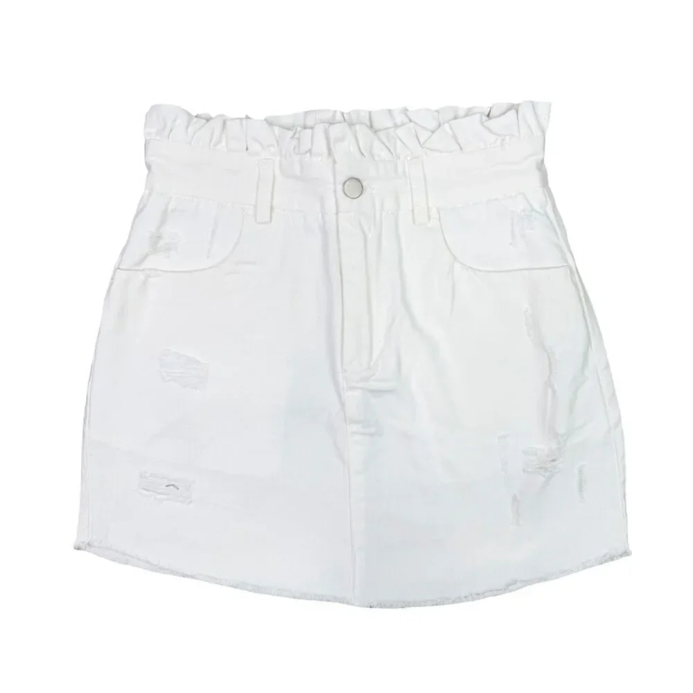Hayden Los Angeles Distressed Paper Bag Denim Mini Skirt - Size Large - H6139